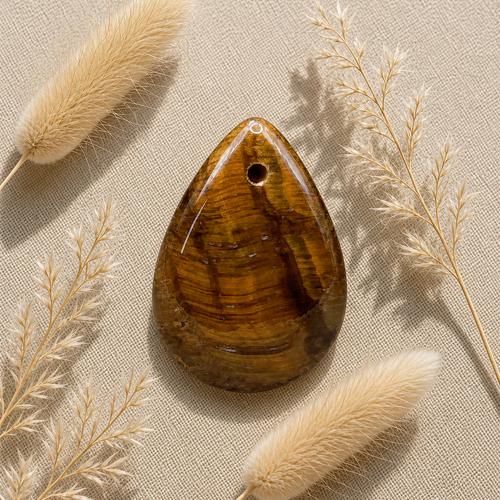 Un pendentif forme goutte en pierre naturelle oeil de tigre — 25x18 mm (non teinté)