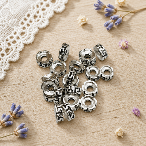 Lot de 20 perles intercalaires rondelles en métal argenté vieilli 6mm