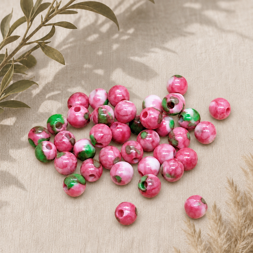 Lot de 40 perles rondes en jaspe fleur de pluie rose naturelle 4mm - teintées