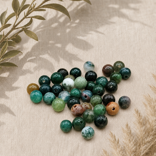 Lot de 40 perles rondes en agate indienne naturelle 4mm, non teintées