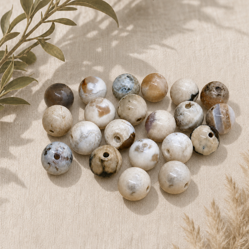 Lot de 20 perles rondes en agate de feu café 8mm, teintées