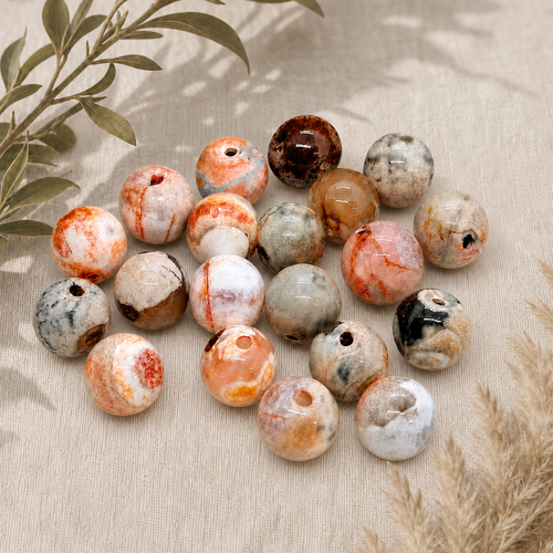 Lot de 20 perles rondes en agate de feu café orange 8mm, teintées