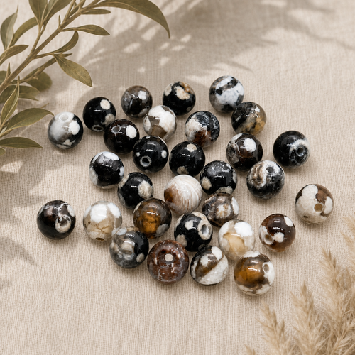 Lot de 30 perles rondes en agate de feu marron 6mm, teintées, fournitures de bijoux