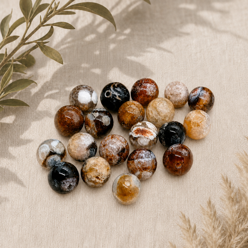 Lot de 20 perles rondes en agate de feu marron 8mm, teintées, fournitures bijoux