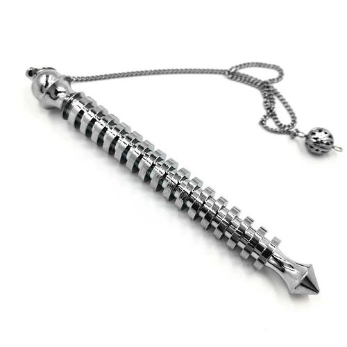 1 pendule égyptien isis long à témoin en métal - pendule divinatoire - chromé, argenté - pendentif - avec chaîne argentée (pm-egi05)