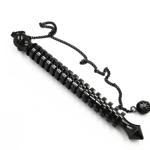 1 pendule égyptien isis long à témoin en métal - pendule divinatoire - gunmetal - noir anthracite - pendentif - avec chaîne (pm-egi14)