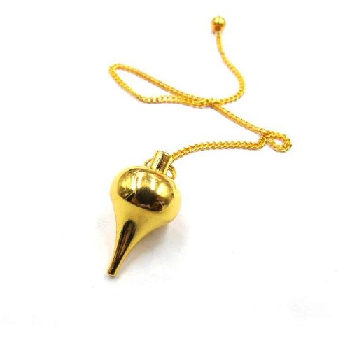 1 pendule / pendentif en métal - goutte luzi - couleur doré - pendule divinatoire - pendentif - avec chaîne dorée (pm-g01)
