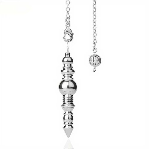 1 pendule égyptien isis bâton en métal - pendule divinatoire - argenté - pendentif - avec chaîne argentée (pm-egi09)
