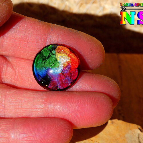 Cabochon rond verre dôme 2 cm (&quot;0.78) thème nature - coloration artisanale multicolore iridescent - cabochon artisanal fait main