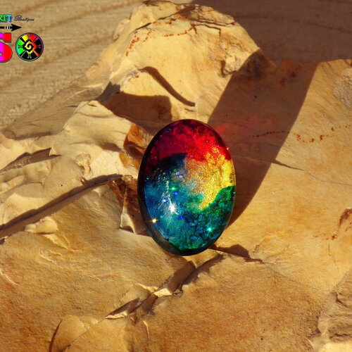 Cabochon ovale verre bombé 2.5 cm x 1.8 cm (&quot;0.98 x &quot;0.70) / coloration artisanale / cabochon ethnique / pour création bijoux / multicolore