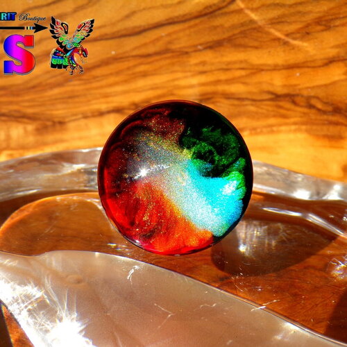 Cabochon verre rond bombé 2.5 cm (&quot;0.98 ) / coloration artisanale / cabochon ethnique fait main / pour création bijoux / tons multicolores