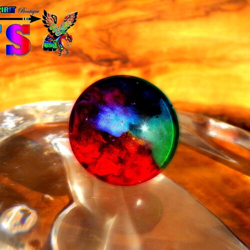 Cabochon rond verre dôme 2.5 cm (&quot;0.98) / coloration artisanale multicolore iridescent / couleurs arc-en-ciel