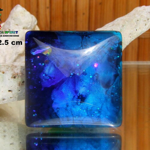 Caloup25-9/ cabochon en verre carré effet loupe de 25 mm coloration artisanale