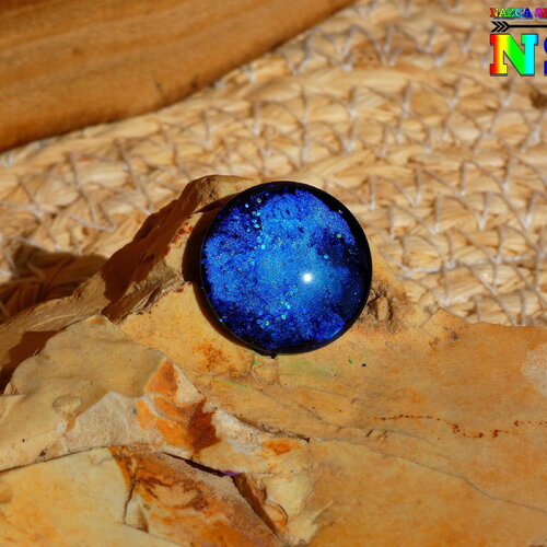 Cabochon rond verre dôme 2 cm (&quot;0.78) thème espace - coloration artisanale multicolore iridescent - cosmic nuit étoilée bleue modèle 2