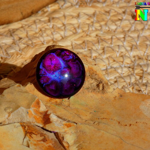 Cabochon rond verre dôme 2 cm (&quot;0.78) thème espace - coloration artisanale multicolore iridescent - cosmic nuit étoilée bleue mauve modèle 4
