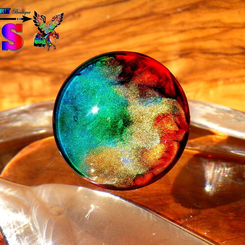 Cabochon verre rond bombé 2.5 cm (&quot;0.98 ) / coloration artisanale / cabochon ethnique fait main / pour création bijoux / tons multicolores
