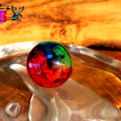 Cabochon rond verre dôme 2.5 cm (&quot;0.98) / coloration artisanale multicolore iridescent / couleurs arc-en-ciel