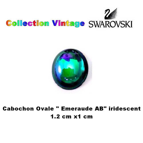 4 cabochon ovale de 1.2 cm x 1 cm  / cristal swarovski / cristal autrichien / collection vintage / couleur emeraude ab iridescent