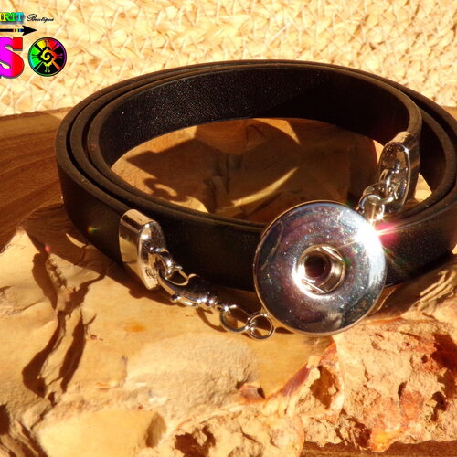 1 bracelet chunk en cuir couleur noir ebene - bracelet 3 tours  - bouton pression en cuivre plaqué argent.