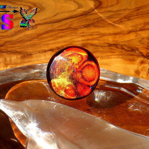 Cabochon verre rond plat 2.5 cm (&quot;0.98 ), coloration artisanale ethnique fait main,  création bijoux,multicolores marron cognac orange et or
