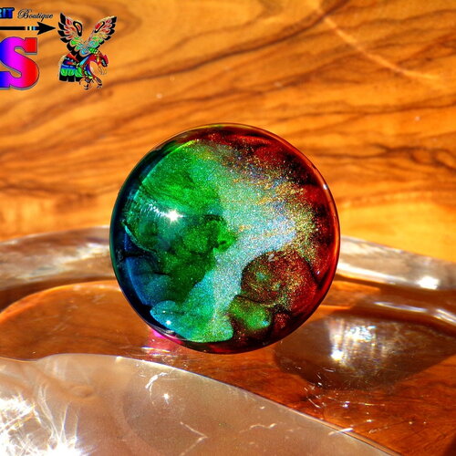 Cabochon verre rond bombé 2.5 cm (&quot;0.98 ) / coloration artisanale / cabochon ethnique fait main / pour création bijoux / tons multicolores