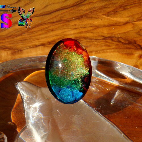 Cabochon ovale verre bombé 2.5 cm x 1.8 cm (&quot;0.98 x &quot;0.70) / coloration artisanale / cabochon ethnique / pour création bijoux / multicolore