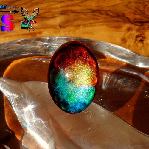 Cabochon ovale verre bombé 2.5 cm x 1.8 cm (&quot;0.98 x &quot;0.70) / coloration artisanale / cabochon ethnique / pour création bijoux / multicolore