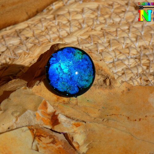 Cabochon rond verre dôme 2 cm (&quot;0.78) thème espace - coloration artisanale multicolore iridescent - cosmic nuit étoilée bleue modèle 3