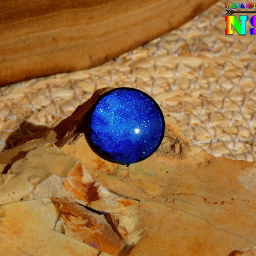 Cabochon rond verre dôme 2 cm (&quot;0.78) thème espace - coloration artisanale multicolore iridescent - cosmic nuit étoilée bleue modèle 1