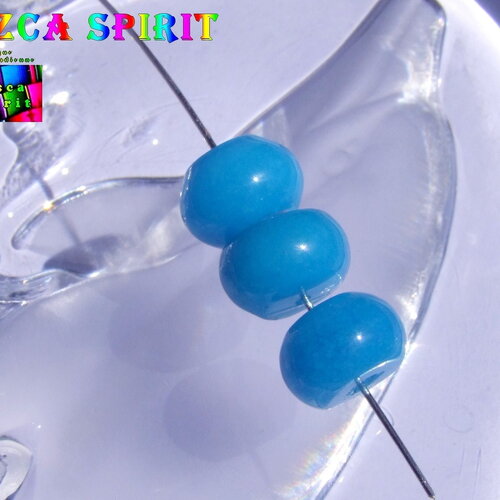 12 grandes perles roues de 12 mm / jade teinté /  jade des montagnes / pierres fines d'asie / bleu turquoise clair /perles boulier ethniques