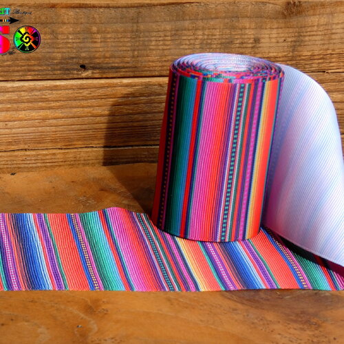 50 cm ruban gros grains 7.5 cm de large, motifs lignes ethniques pérou multicolores, création bijoux scrapbooking, décoration loisir créatif