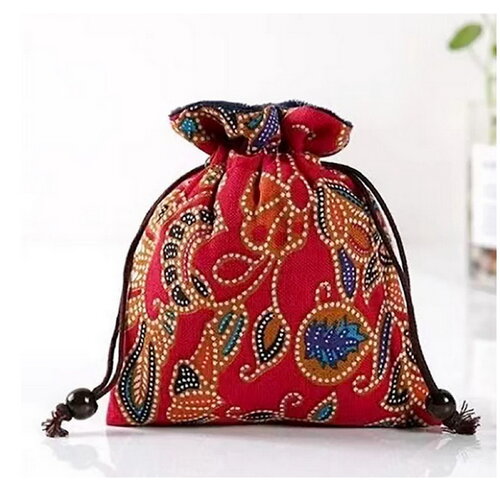 Pochette à bijoux de luxe en tissus ethnique multicolore, sachet bijoux  intérieur velour, sac cadeau fabrication artisanale 13 cm x 15 cm