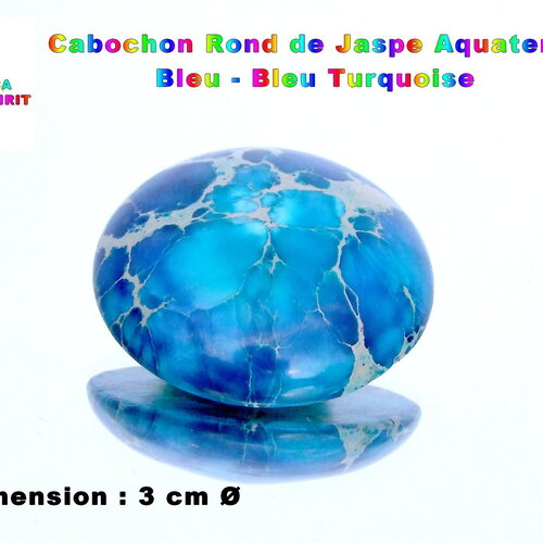 Cabochon rond de 3 cm en jaspe aquaterra bleu-bleu turquoise de 7 mm d'epaisseur