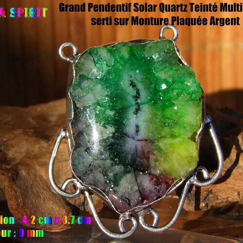 New ! co-solar 3 - grand connecteur solar quartz teinté multicolore serti sur support plaqué argent dim : 4.2