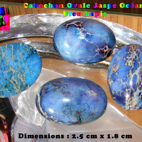 1 cabochon ovale de 2.5 cm de jaspe aquaterra teinté bleu lapis - cabochon pierre fine pour création bijoux - pierre origine de madagascar