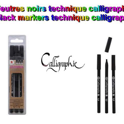 1 lot de 3 feutres noirs spécial calligraphie - matériel de dessin - feutres pour réaliser des idéogrammes - feutres noir artistiques