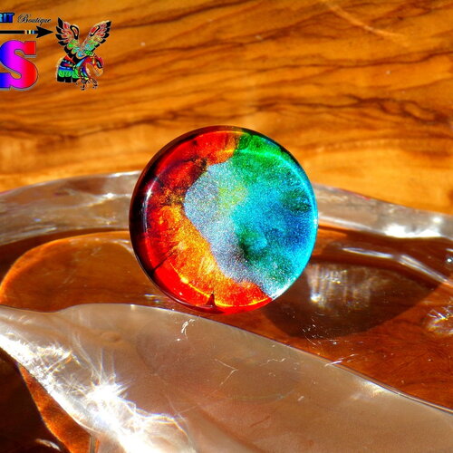 Cabochon verre rond plat 2.5 cm (&quot;0.98 ) / coloration artisanale / cabochon ethnique fait main / pour création bijoux / tons multicolores