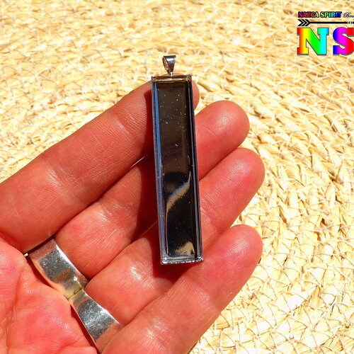 Grand support pendentif rectangle de 5.6 cm x 1.1 cm cuivre plaqué argent - support pour cabochon de 1 cm x 5 cm -support fabrication bijoux