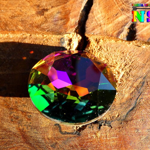 Grand cabochon cristal de 26 mm, cristal bohème république tchèque crytal vitrail, cabochon rond cristal multicolore iridescent