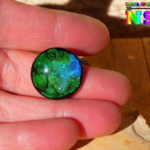 Cabochon rond verre dôme 2 cm (&quot;0.78) thème nature - coloration artisanale multicolore iridescent - cabochon artisanal fait main