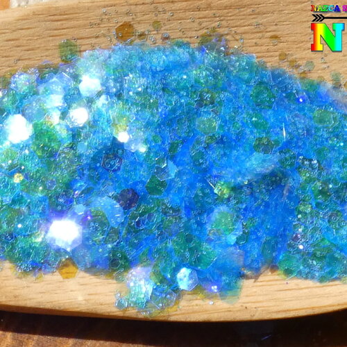 Paillettes hexagonales opalescentes iridescentes sachet de 5 gr (0.18 oz), bleu azur iridescent, pour inclusion résine, nail art