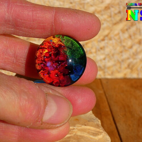 Cabochon rond en verre bombé de 2.5 cm (&quot;0.98 ) - création artistique fait main -  cabochon multicolore iridescent pour création bijoux