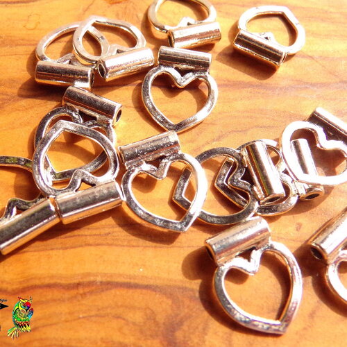 10 bélières à coller coeur martelé en cuivre plaqué argent de 1.5 cm x 1.2 cm - bélière coeur évidé pour création bijoux