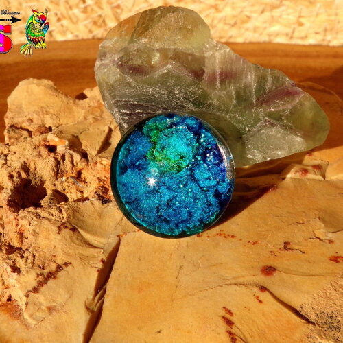 Cabochon rond verre dôme 2 cm (&quot;0.78) thème océan - coloration artisanale multicolore iridescent- fonds marins modèle b