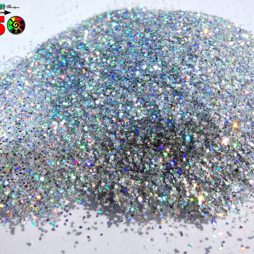 5 grammes de paillettes holographiques argent multicolore iridescent, paillettes poudre 0.08 mm fine, nail art, loisirs créatifs et résine