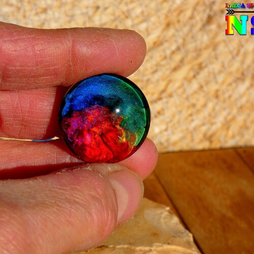 Cabochon rond en verre bombé de 2.5 cm (&quot;0.98 ) - création artistique fait main -  cabochon multicolore iridescent pour création bijoux