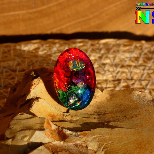 Cabochon ovale verre bombé 2.5 cm x 1.8 cm (&quot;0.98 x &quot;0.70) - coloration artisanale - cabochon pour création bijoux multicolore iridescent