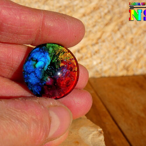 Cabochon rond en verre bombé de 2.5 cm (&quot;0.98 ) - création artistique fait main -  cabochon multicolore iridescent pour création bijoux
