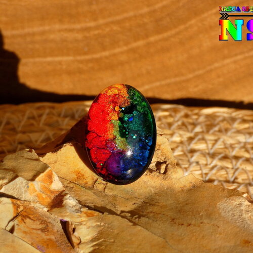 Cabochon ovale verre bombé 2.5 cm x 1.8 cm (&quot;0.98 x &quot;0.70) - coloration artisanale - cabochon pour création bijoux multicolore iridescent