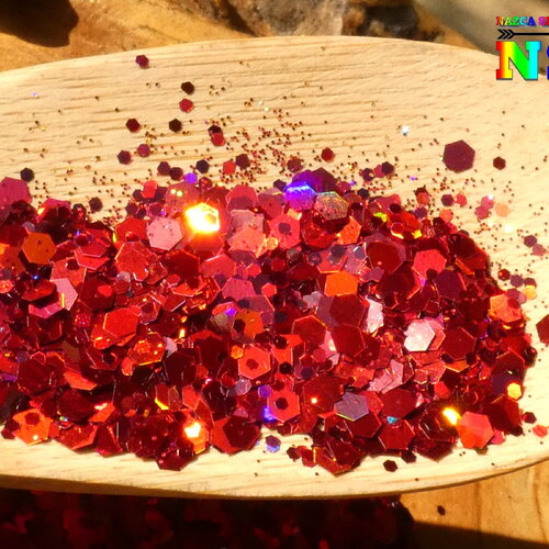 Paillettes laser holographique hexagonales caméléon sachet de 5 gr (0.18 oz), rouge rubis iridescent, pour inclusion résine, nail art